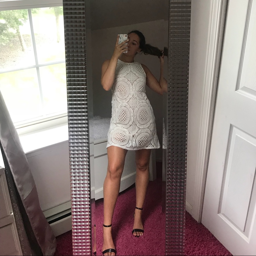 white crochet mini dress